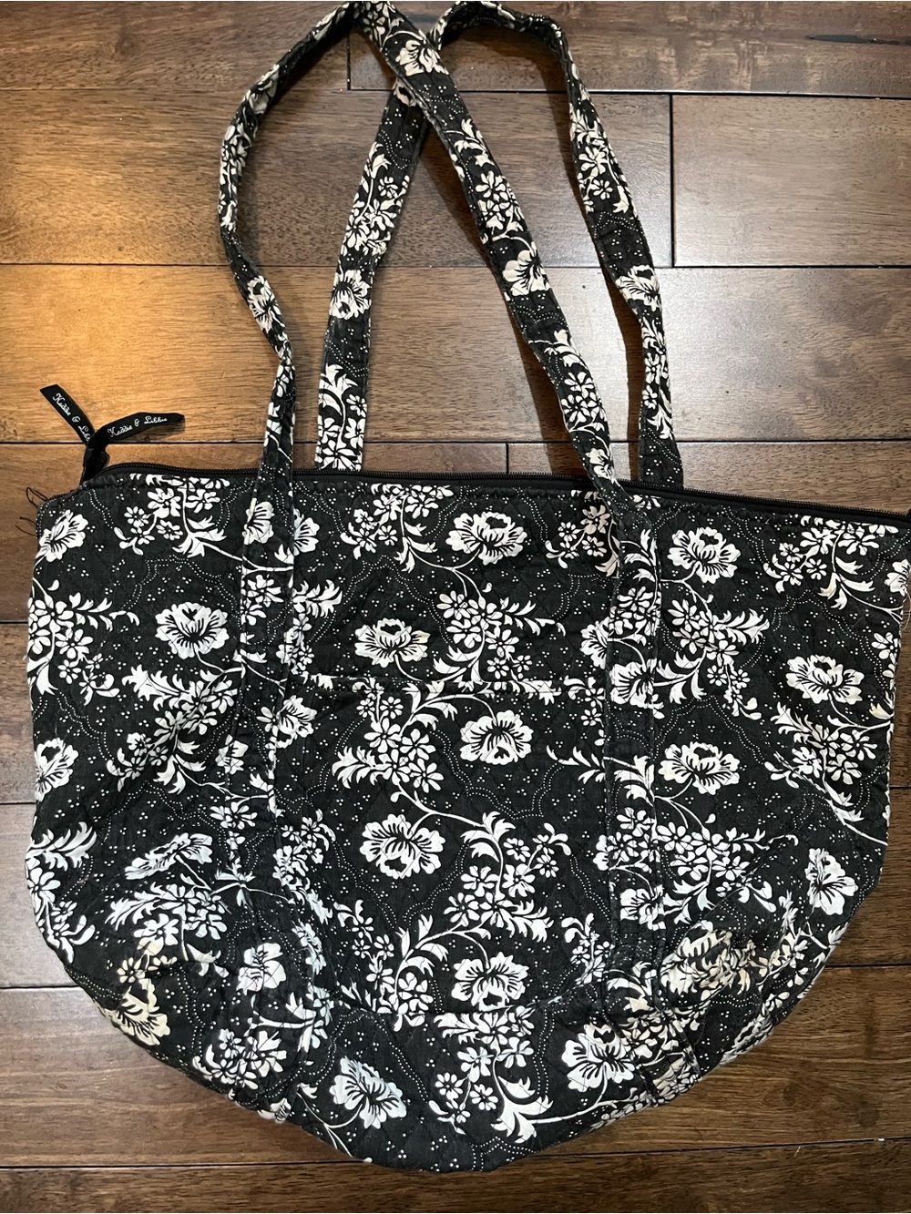 Black and White Floral Tote Bag with wallet